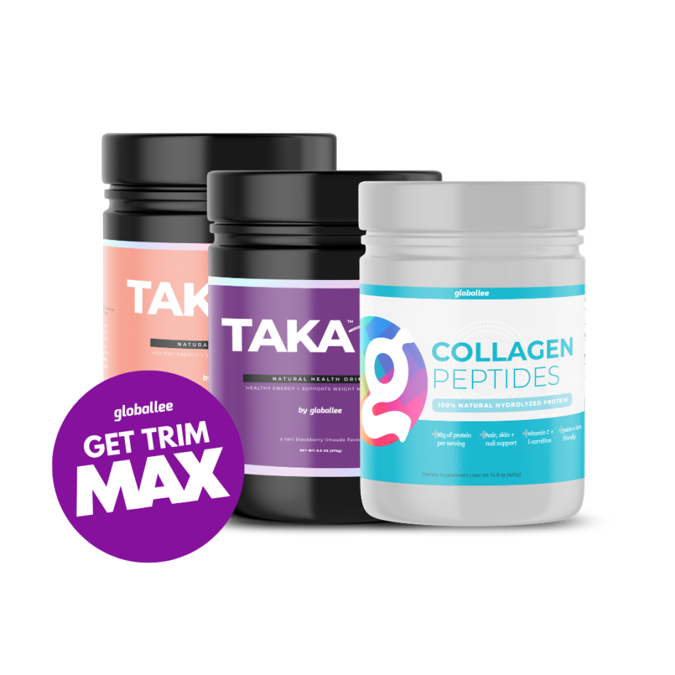 GET TRIM MAX Special (1 Canister TAKA Trim Blackberry Limeade, 1 Canister TAKA Trim Georgia Peach, 1 Canister Collagen Peptides)